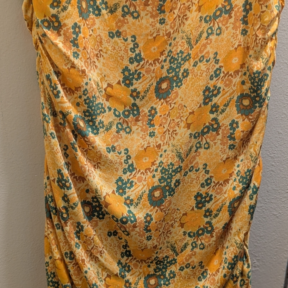 Urban Outfitters Claira Ruched Bodycon Square Neck Mini Dress Yellow & Orange- L - Picture 9 of 16
